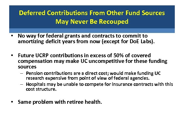 Deferred Contributions From Other Fund Sources May Never Be Recouped • No way for