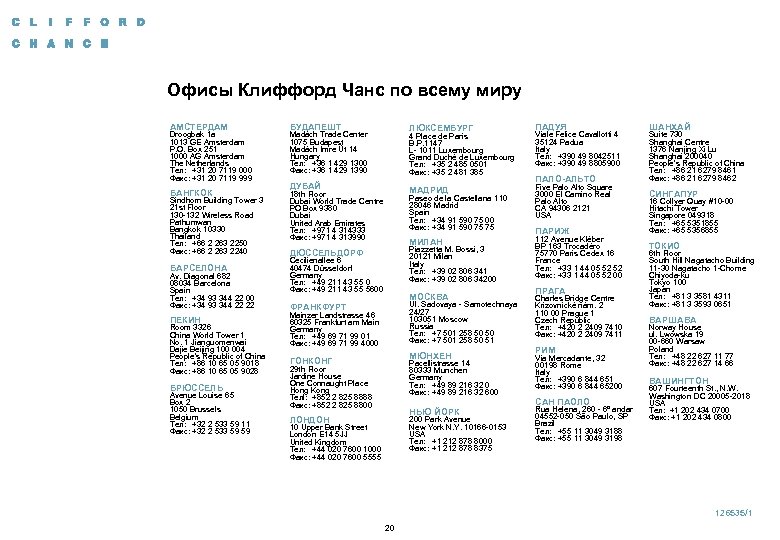 Офисы Клиффорд Чанс по всему миру АМСТЕРДАМ Droogbak 1 a 1013 GE Amsterdam P.