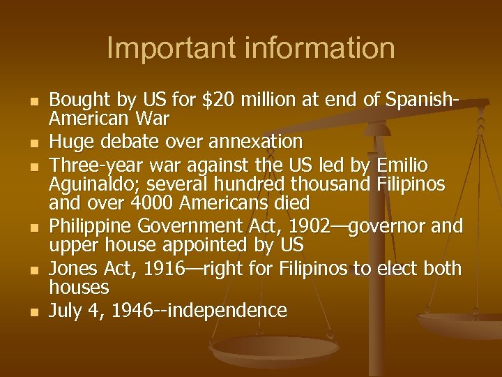 Important information n n n Bought by US for $20 million at end of