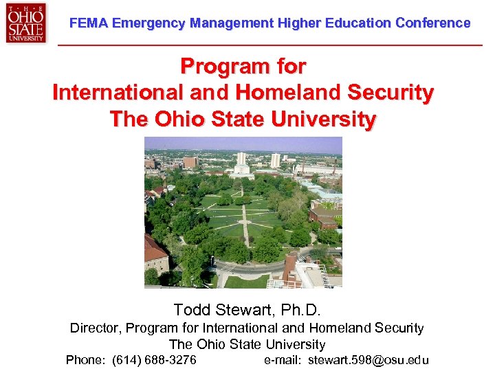 FEMA Emergency Management Higher Education Conference Program for International and Homeland Security The Ohio