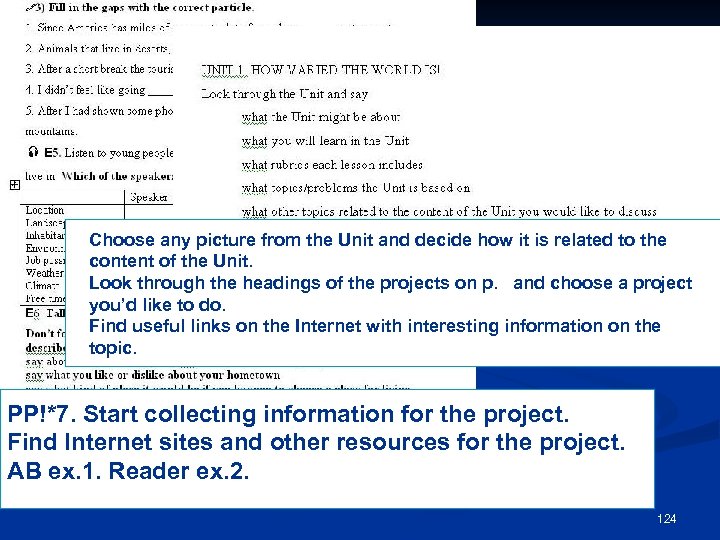 Choose any picture from the Unit and decide how it is related to the