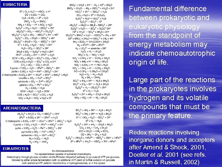 EUBACTERIA ARCHAEOBACTERIA EUKARYOTES Fundamental difference between prokaryotic and eukaryotic physiology from the standpoint of