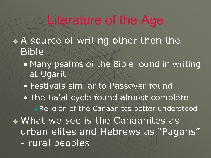 Literature of the Age u A source of writing other then the Bible •