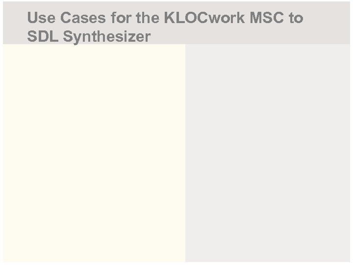 Use Cases for the KLOCwork MSC to SDL Synthesizer 