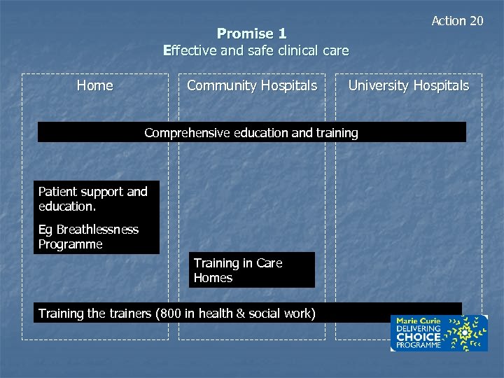 Promise 1 Effective and safe clinical care Home Community Hospitals University Hospitals Comprehensive education