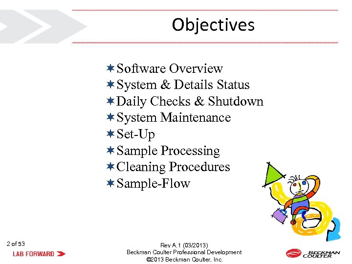 Objectives ¬Software Overview ¬System & Details Status ¬Daily Checks & Shutdown ¬System Maintenance ¬Set-Up