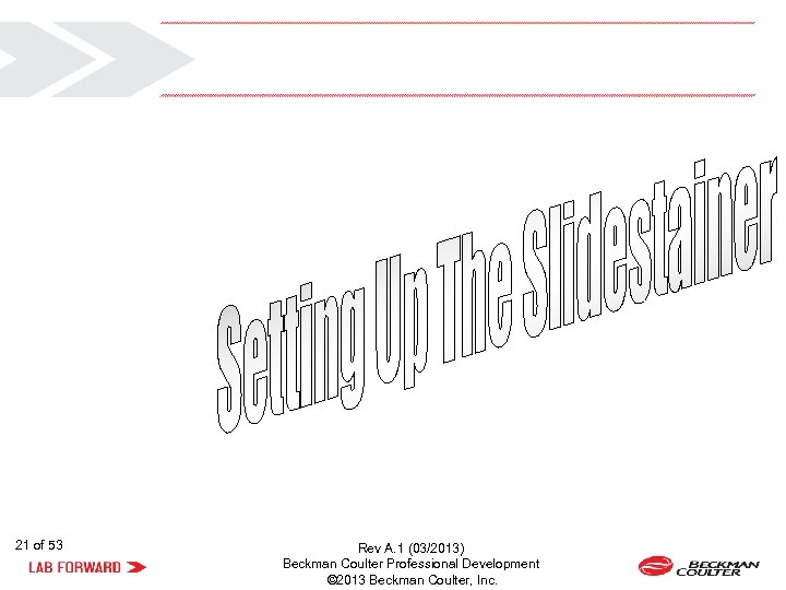 21 of 53 Rev A. 1 (03/2013) Beckman Coulter Professional Development © 2013 Beckman