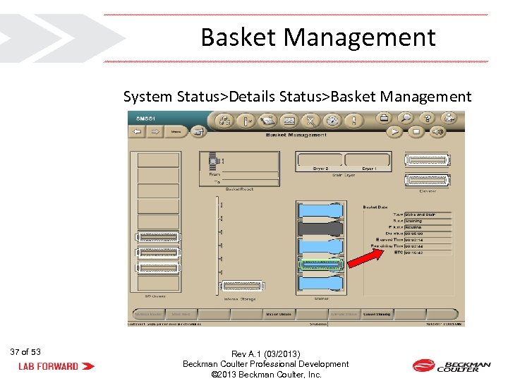 Basket Management System Status>Details Status>Basket Management 37 of 53 Rev A. 1 (03/2013) Beckman