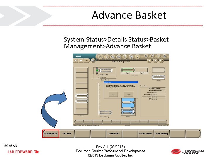 Advance Basket System Status>Details Status>Basket Management>Advance Basket 39 of 53 Rev A. 1 (03/2013)