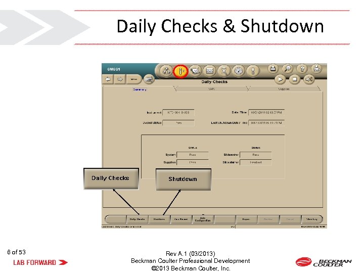 Daily Checks & Shutdown 6 of 53 Rev A. 1 (03/2013) Beckman Coulter Professional