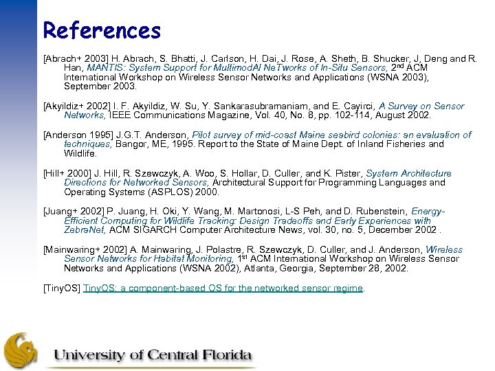 References [Abrach+ 2003] H. Abrach, S. Bhatti, J. Carlson, H. Dai, J. Rose, A.