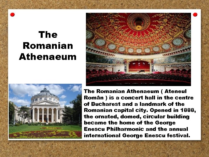 The Romanian Athenaeum ( Ateneul Român ) is a concert hall in the centre