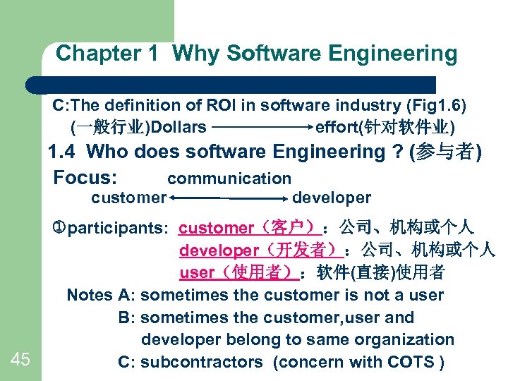 Chapter 1 Why Software Engineering C: The definition of ROI in software industry (Fig