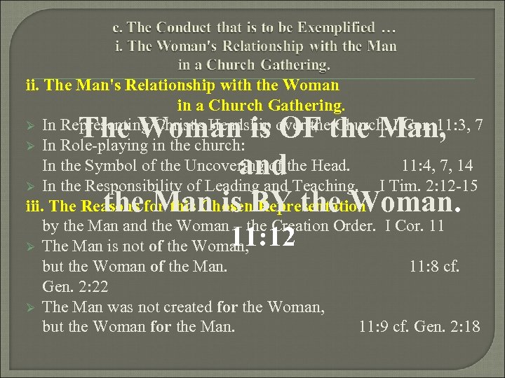 ii. The Man's Relationship with the Woman in a Church Gathering. Ø In Representing
