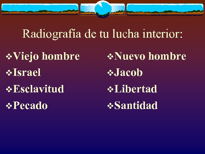 Radiografía de tu lucha interior: v. Viejo hombre v. Nuevo hombre v. Israel v.