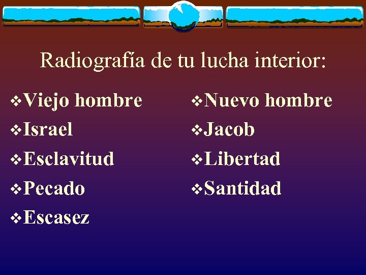 Radiografía de tu lucha interior: v. Viejo hombre v. Nuevo hombre v. Israel v.