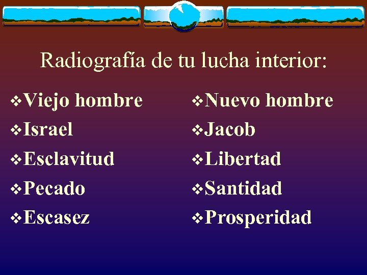 Radiografía de tu lucha interior: v. Viejo hombre v. Nuevo hombre v. Israel v.