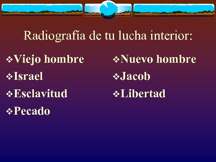 Radiografía de tu lucha interior: v. Viejo hombre v. Nuevo hombre v. Israel v.