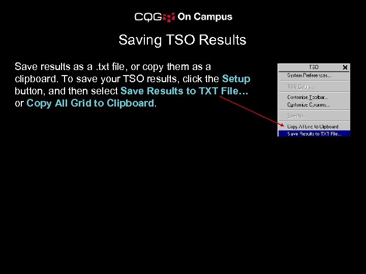 Saving TSO Results Save results as a. txt file, or copy them as a