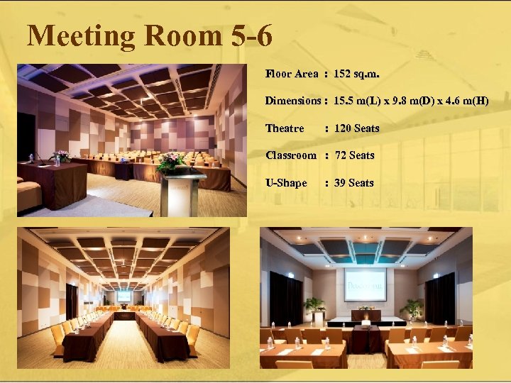 Meeting Room 5 -6 Floor Area : 152 sq. m. Dimensions : 15. 5