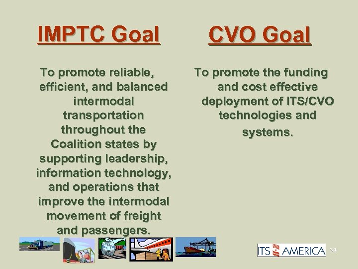 IMPTC Goal To promote reliable, efficient, and balanced intermodal transportation throughout the Coalition states