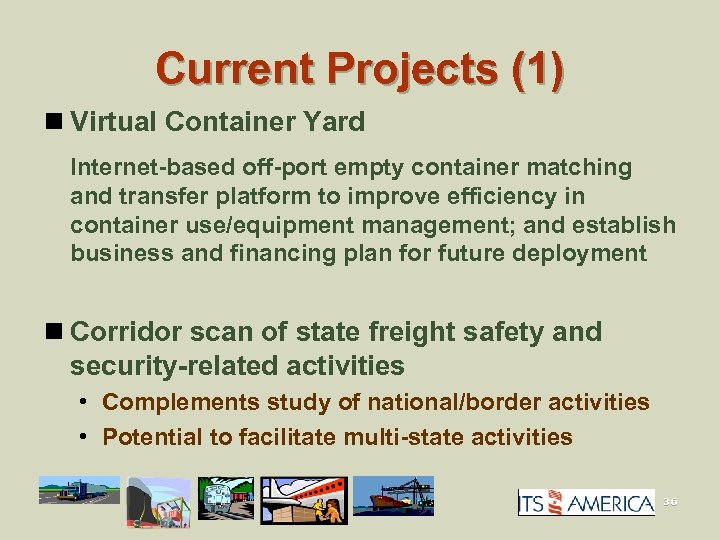 Current Projects (1) n Virtual Container Yard Internet-based off-port empty container matching and transfer