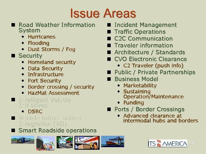 Issue Areas n Road Weather Information System • • • Hurricanes Flooding Dust Storms
