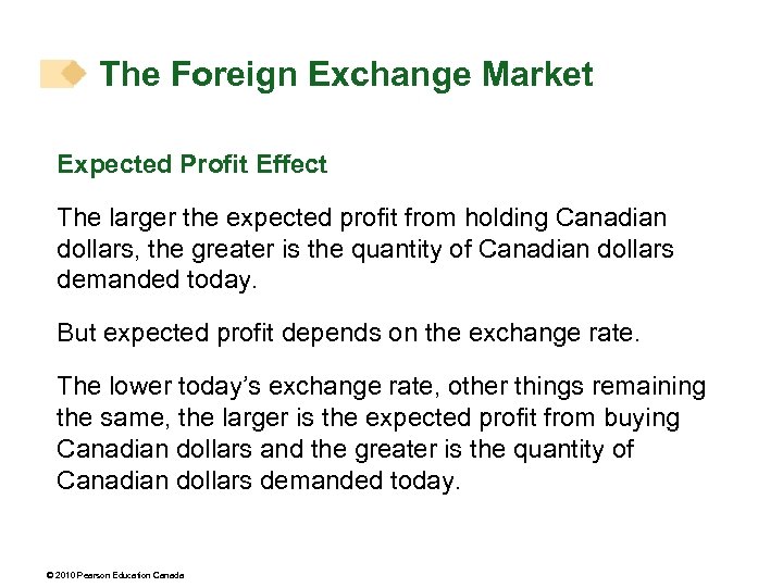 The Foreign Exchange Market Expected Profit Effect The larger the expected profit from holding