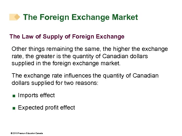The Foreign Exchange Market The Law of Supply of Foreign Exchange Other things remaining