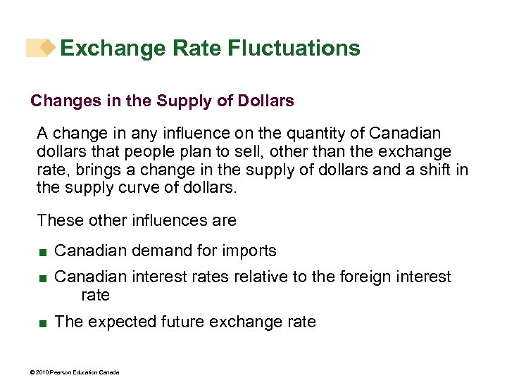 Exchange Rate Fluctuations Changes in the Supply of Dollars A change in any influence