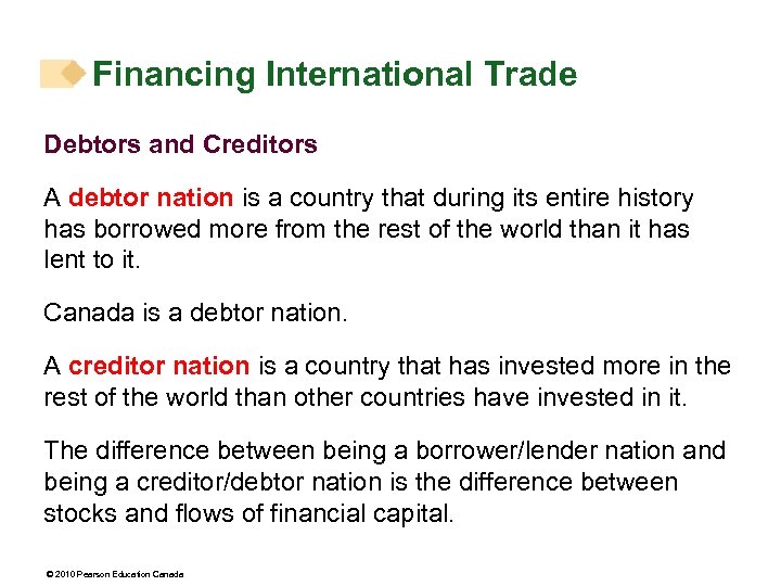 Financing International Trade Debtors and Creditors A debtor nation is a country that during