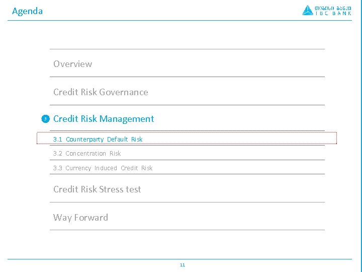 Agenda Overview Credit Risk Governance 3 Credit Risk Management 3. 1 Counterparty Default Risk