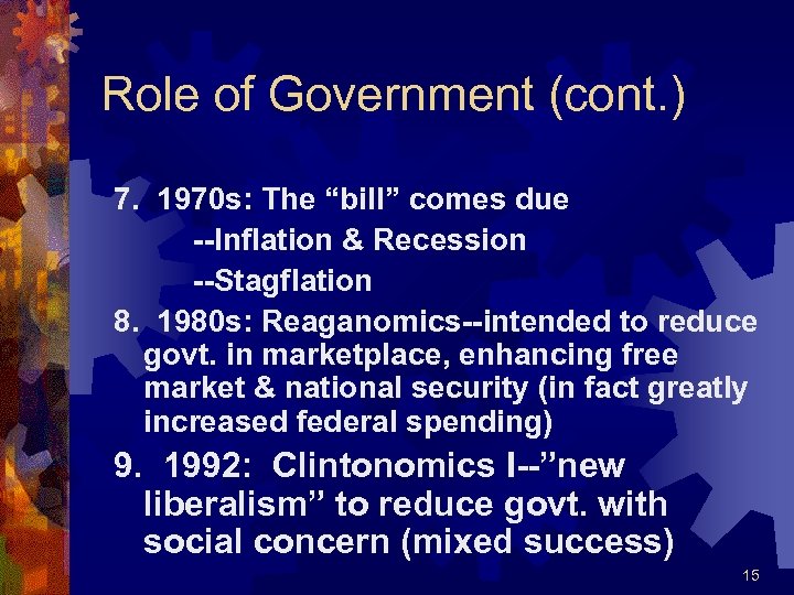 Role of Government (cont. ) 7. 1970 s: The “bill” comes due --Inflation &