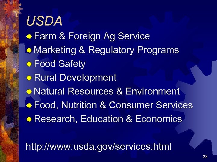USDA ® Farm & Foreign Ag Service ® Marketing & Regulatory Programs ® Food