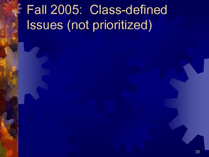 Fall 2005: Class-defined Issues (not prioritized) 35 