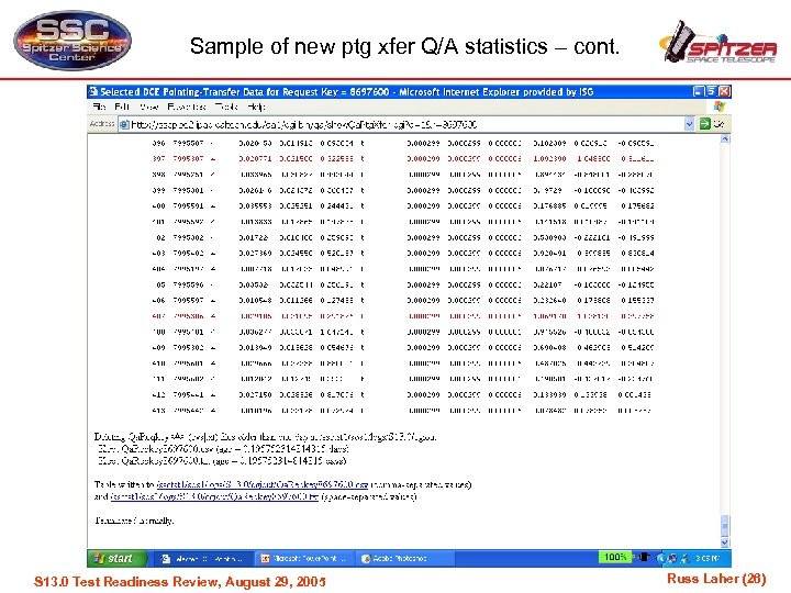 Sample of new ptg xfer Q/A statistics – cont. S 13. 0 Test Readiness