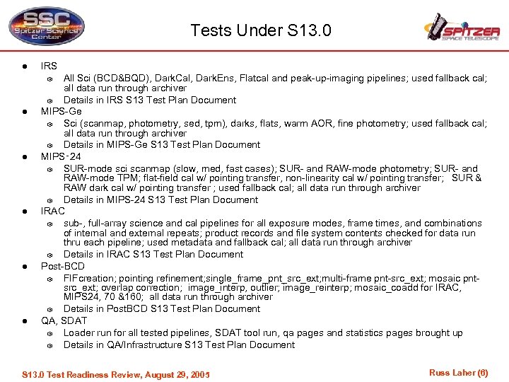 Tests Under S 13. 0 l IRS All Sci (BCD&BQD), Dark. Cal, Dark. Ens,