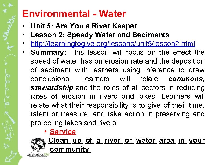 Environmental - Water • • Unit 5: Are You a River Keeper Lesson 2: