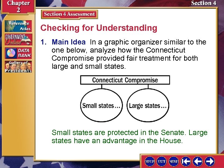 Checking for Understanding 1. Main Idea In a graphic organizer similar to the one