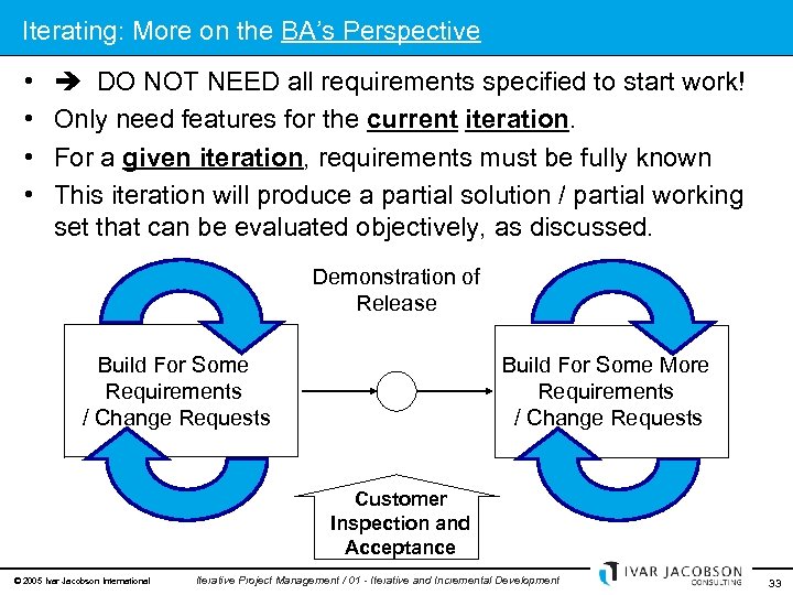 Iterating: More on the BA’s Perspective • • DO NOT NEED all requirements specified