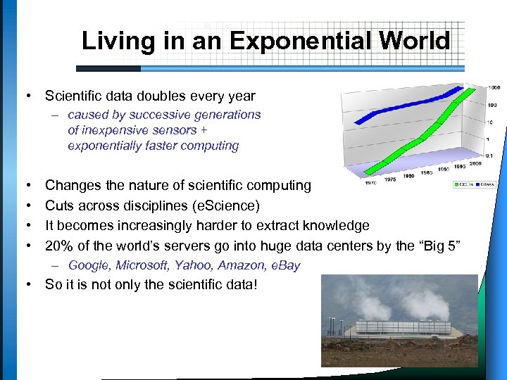 Living in an Exponential World • Scientific data doubles every year – caused by