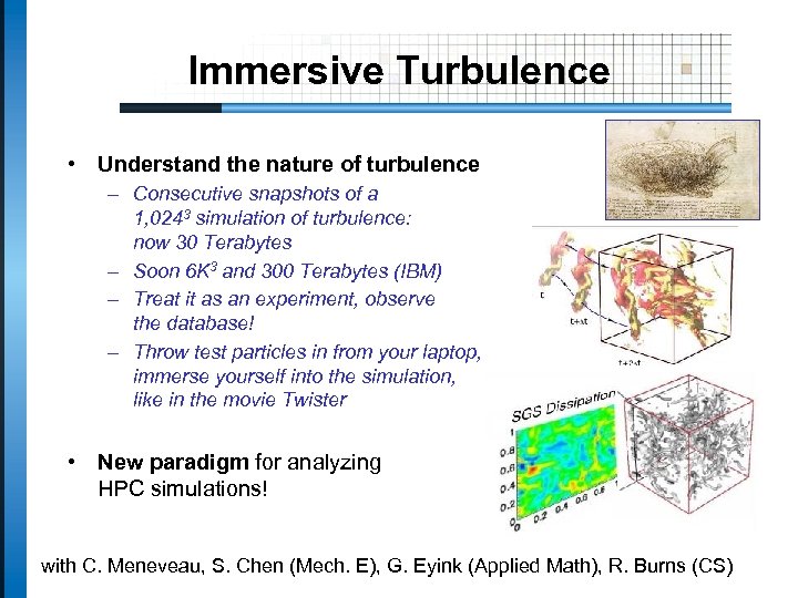 Immersive Turbulence • Understand the nature of turbulence – Consecutive snapshots of a 1,