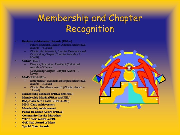 Membership and Chapter Recognition • • • • Business Achievement Awards (FBLA) – Future,