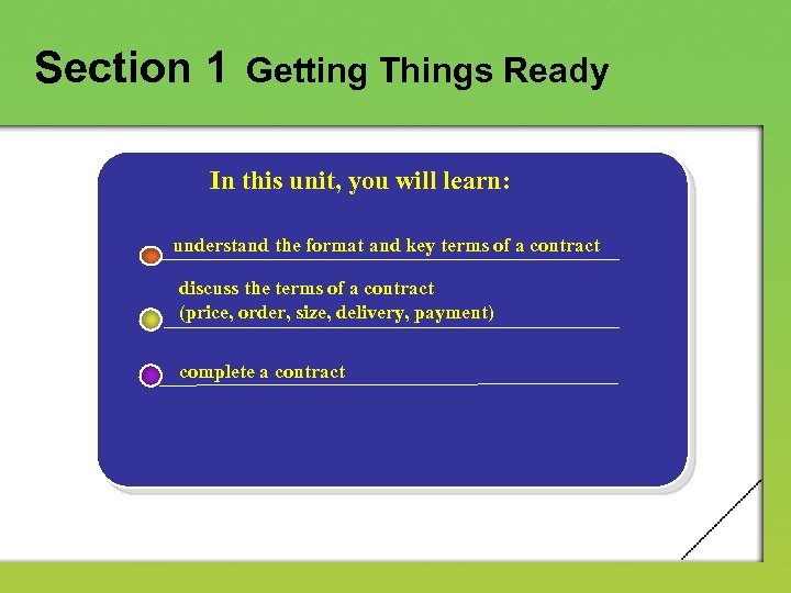 Section 1 Getting Things Ready In this unit, you will learn: understand the format