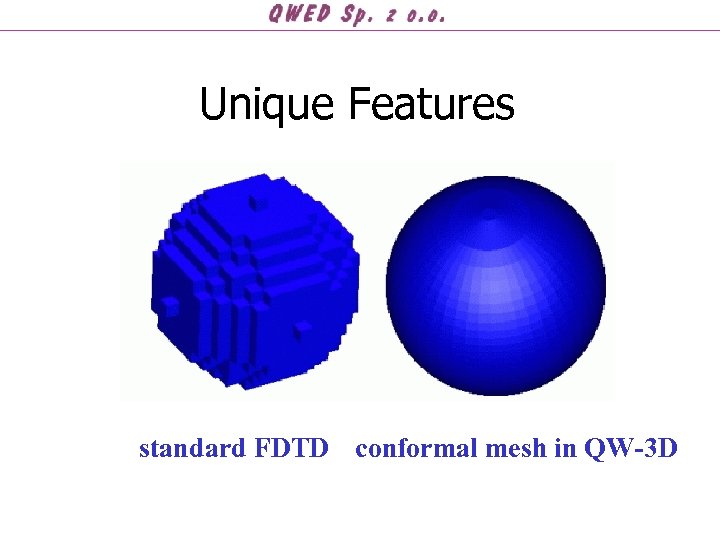 Unique Features standard FDTD conformal mesh in QW-3 D 