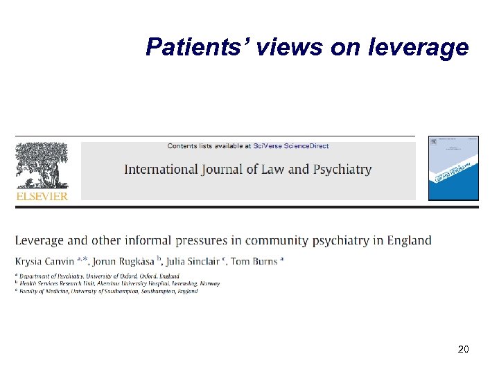 Patients’ views on leverage 20 