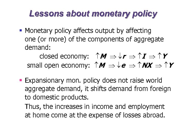 Lessons about monetary policy § Monetary policy affects output by affecting one (or more)