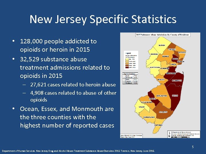 New Jersey Specific Statistics • 128, 000 people addicted to opioids or heroin in