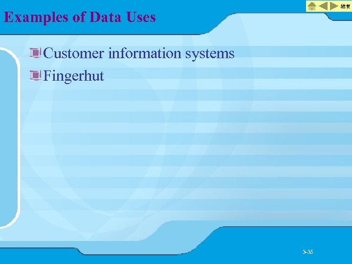 結束 Examples of Data Uses Customer information systems Fingerhut 3 -35 