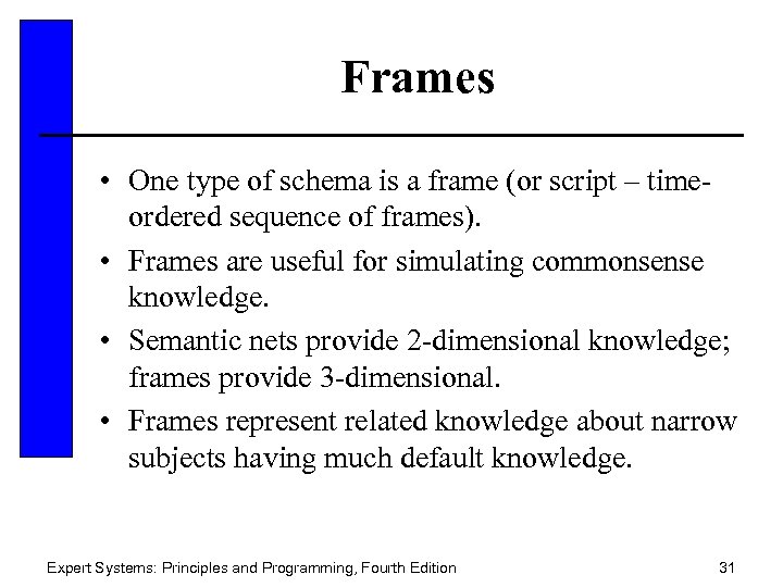 Frames • One type of schema is a frame (or script – timeordered sequence